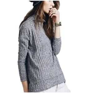 FREE PEOPLE Women’s Clarissa Boho Heathered Blue Mockneck Ribknit Top